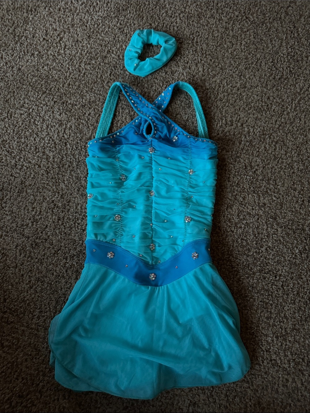 Turquoise Sparkle Dance Dress with Matching Scrunchie